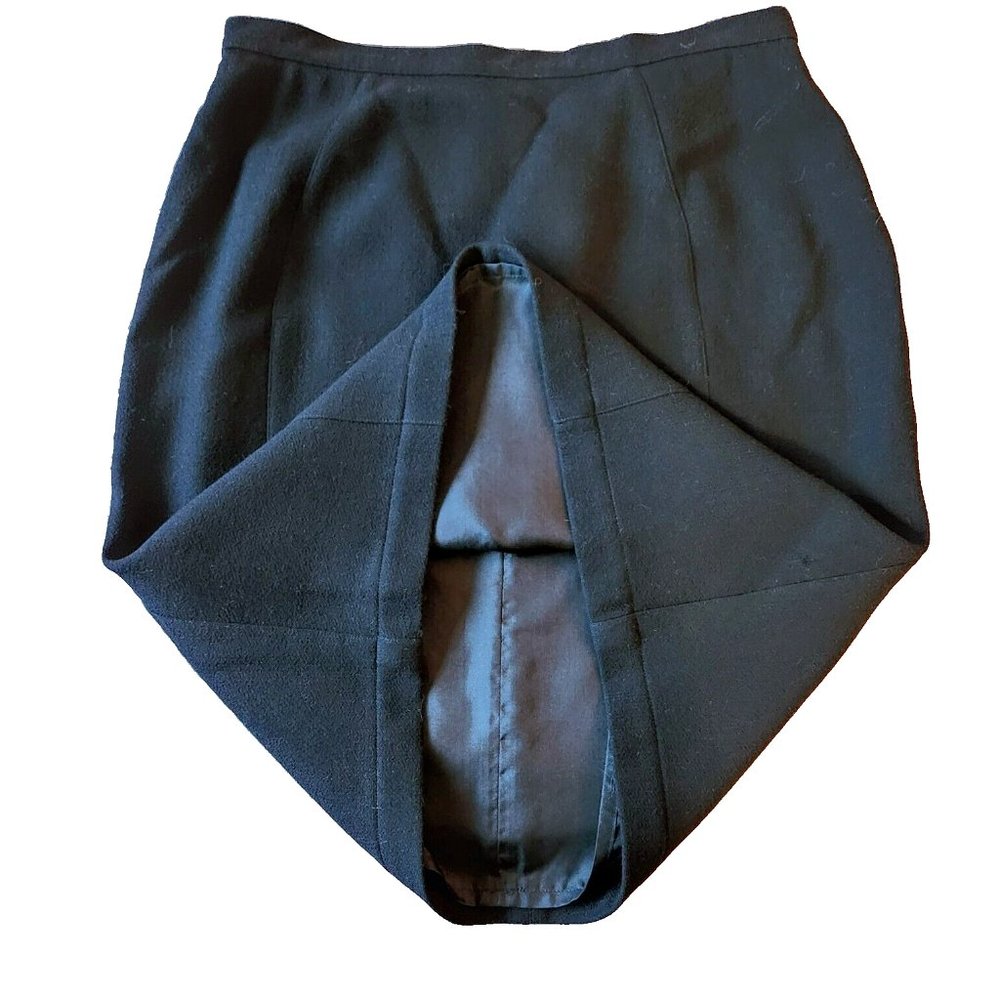 100% FINE WOOL VINTAGE SZ 44 THIERRY MUGLER BLACK MINI SKIRT FULLY LINED SILK